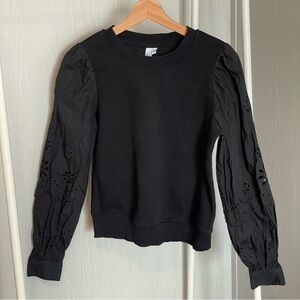 & Other Stories Black Sweatshirt Top with Eyelet Sleeves